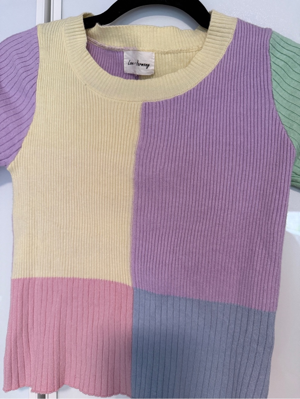 Colorblock Ribbed Short-Sleeve Top - Pastel Multi - Picture 3 of 3